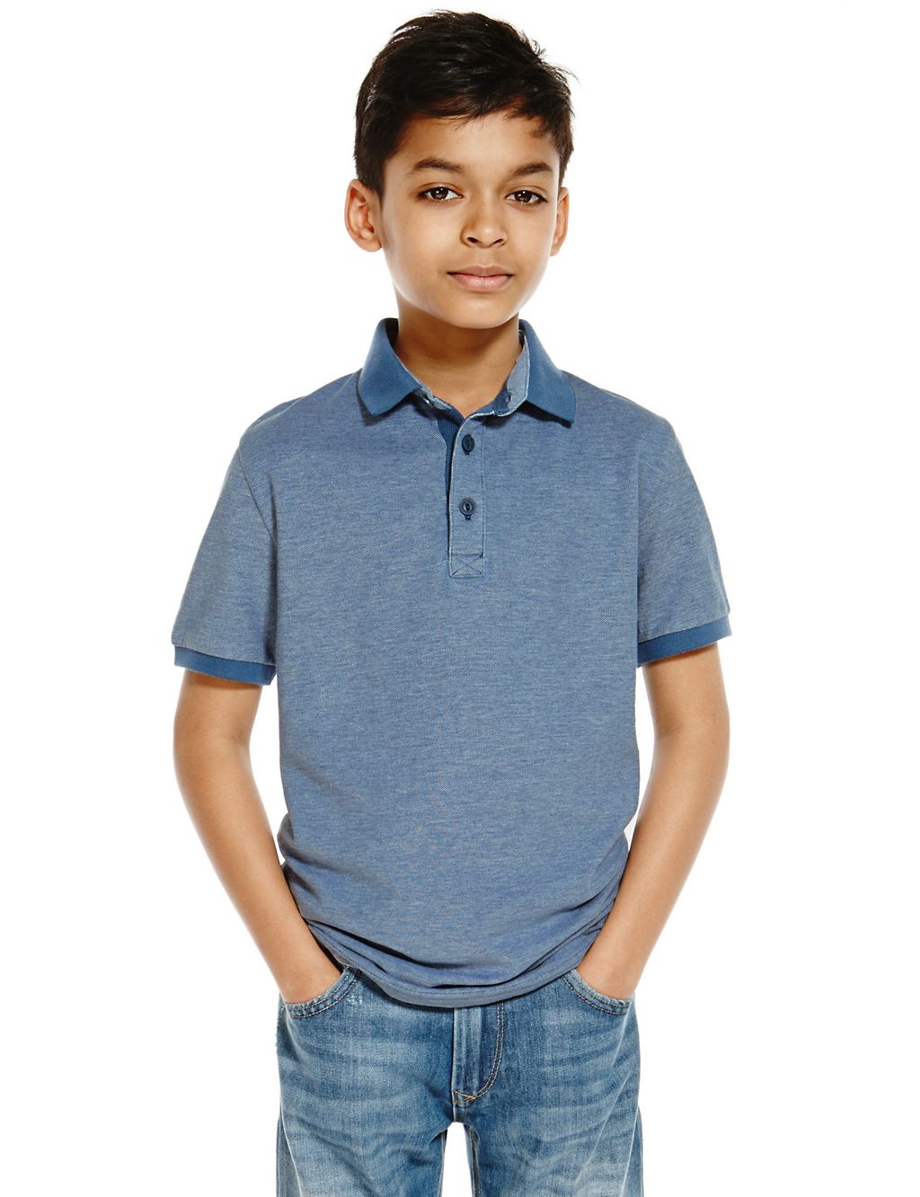 2 Pack Pure Cotton Birdseye Polo Shirts (5-14 Years) 3 of 5