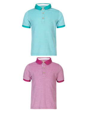 2 Pack Pure Cotton Birdseye Polo Shirts Image 2 of 4