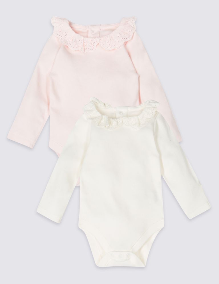 2 Pack Pure Cotton Bodysuits (6½lbs-12 Mths) 1 of 5