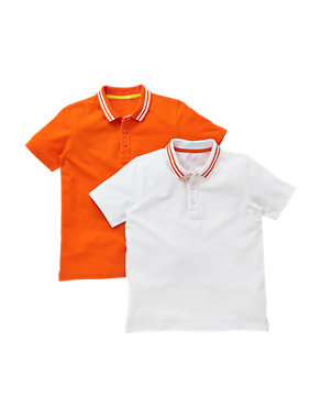 2 Pack Pure Cotton Boys Polo Shirts (5-14 Years) Image 2 of 4