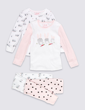 2 Pack Pure Cotton Bunny Print Pyjamas (1-8 Years) Image 2 of 6