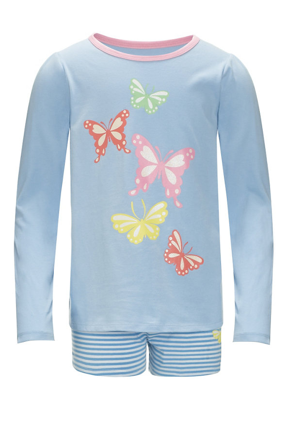 2 Pack Pure Cotton Butterfly Print Pyjamas (5-14 Years) Image 1 of 2