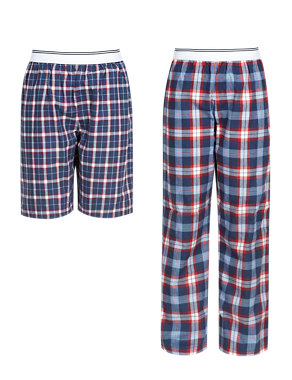 2 Pack Pure Cotton Checked Pyjama Bottoms (5-14 Years) Image 2 of 3