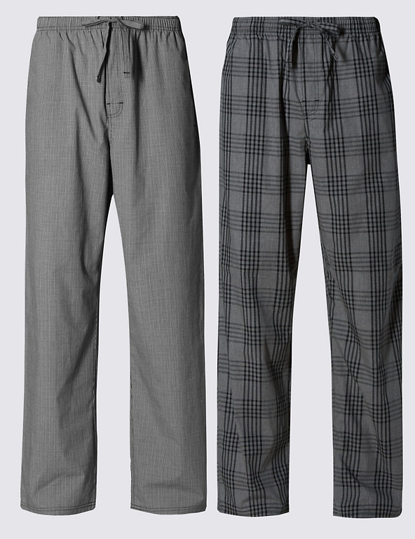 2 Pack Pure Cotton Checked Pyjama Bottoms Image 1 of 2