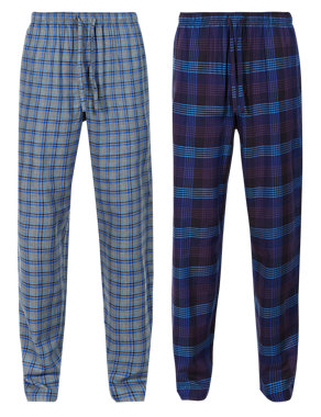 2 Pack Pure Cotton Checked Pyjama Bottoms Image 2 of 5