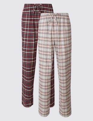 2 Pack Pure Cotton Checked Pyjama Bottoms, M&S Collection