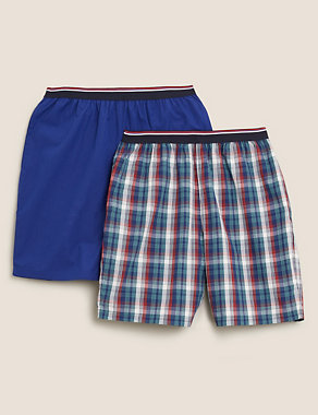 2 Pack Pure Cotton Checked Pyjama Shorts Image 2 of 4