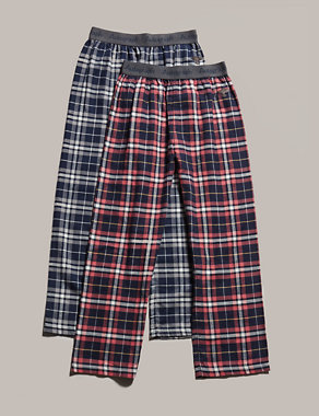 2 Pack Pure Cotton Checked Stay Soft Pyjama Trousers (3-14 Years) Image 2 of 5