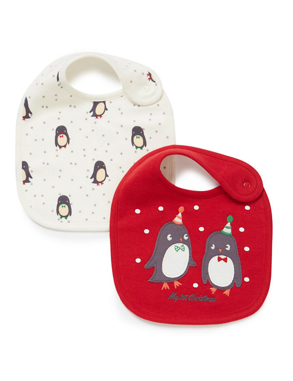 2 Pack Pure Cotton Christmas Bibs Image 1 of 2