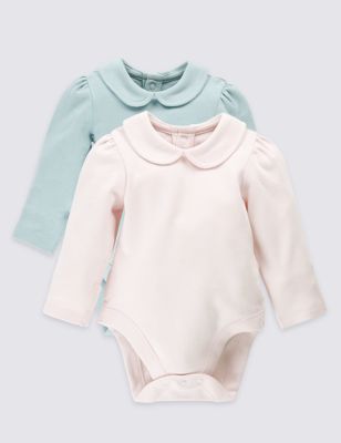 2 Pack Pure Cotton Collared Bodysuits Image 2 of 5