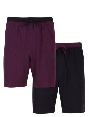 2 Pack Pure Cotton Contrast Trim Pyjama Shorts Image 2 of 4