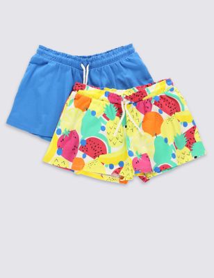 2 Pack Pure Cotton Drawstring Shorts (5-14 Years) Image 2 of 6