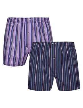 2 Pack Pure Cotton Easy to Iron Striped Boxers Image 2 of 4