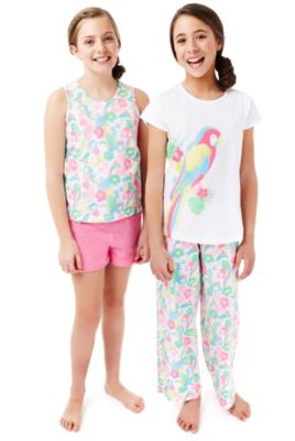 2 Pack Pure Cotton Floral & Parrot Pyjamas (5-14 Years) Image 1 of 1