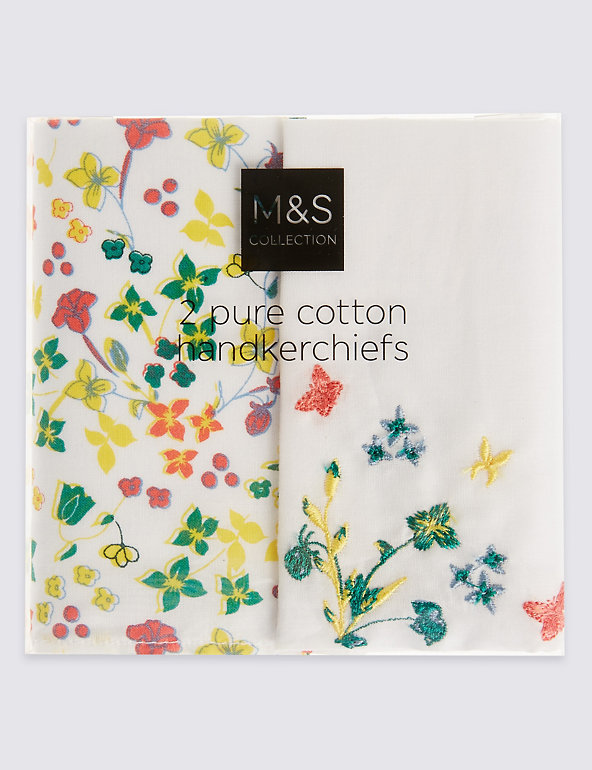 2 Pack Pure Cotton Floral Print Handkerchiefs Image 1 of 2