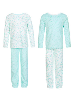 2 Pack Pure Cotton Floral Pyjamas Image 2 of 4