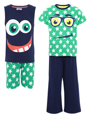 2 Pack Pure Cotton Geek Face & Star Pyjamas (1-7 Years) Image 2 of 4