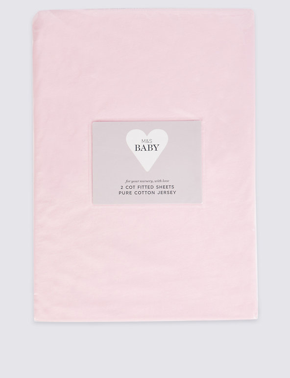 2 Pack Pure Cotton Jersey Fitted Cot Sheet Image 1 of 2