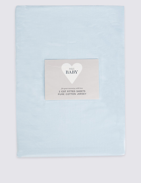2 Pack Pure Cotton Jersey Fitted Cot Sheet Image 1 of 2
