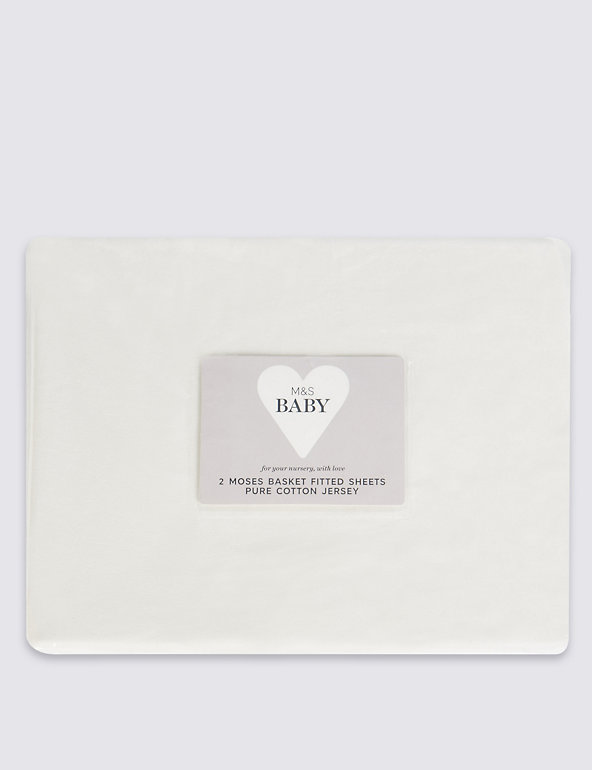 2 Pack Pure Cotton Jersey Moses Basket Sheets Image 1 of 2