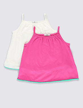 2 Pack Pure Cotton Lace Trim Vest Tops (1-7 Years) Image 2 of 6