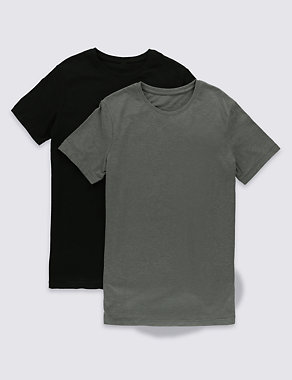 2 Pack Pure Cotton Longline T-Shirts (5-14 Years) Image 2 of 4