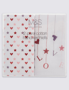 2 Pack Pure Cotton Love Slogan & Heart Print Handkerchiefs Image 2 of 3
