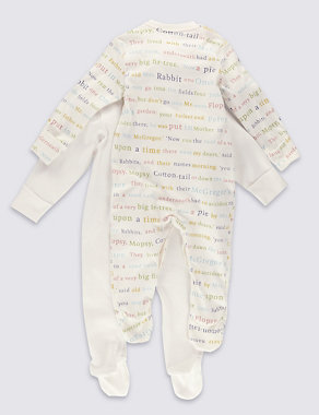 2 Pack Pure Cotton Peter Rabbit™ Sleepsuits Image 2 of 7