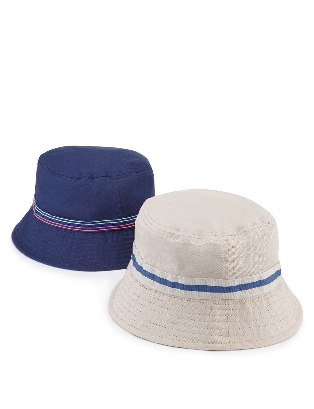 2 Pack Pure Cotton Pull On Striped Hats (Older Boys) 1 of 1