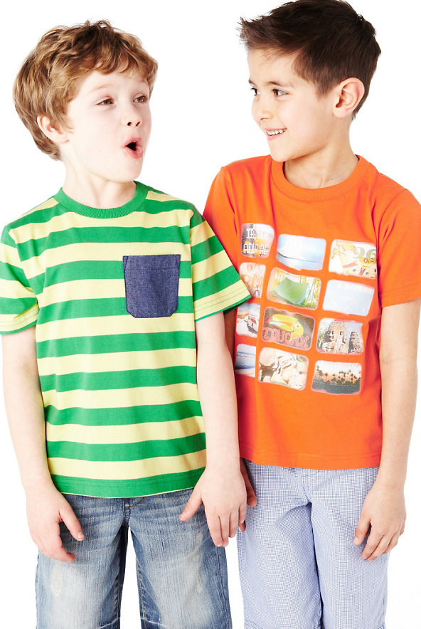 2 Pack Pure Cotton Short Sleeve T-Shirts with Stay New™ Image 1 of 1