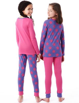 2 Pack Pure Cotton Star & Face Print Cosy Pyjamas (5-14 Years) Image 2 of 3