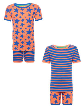 2 Pack Pure Cotton Star & Striped Short Pyjamas (1-7 Years) Image 2 of 4