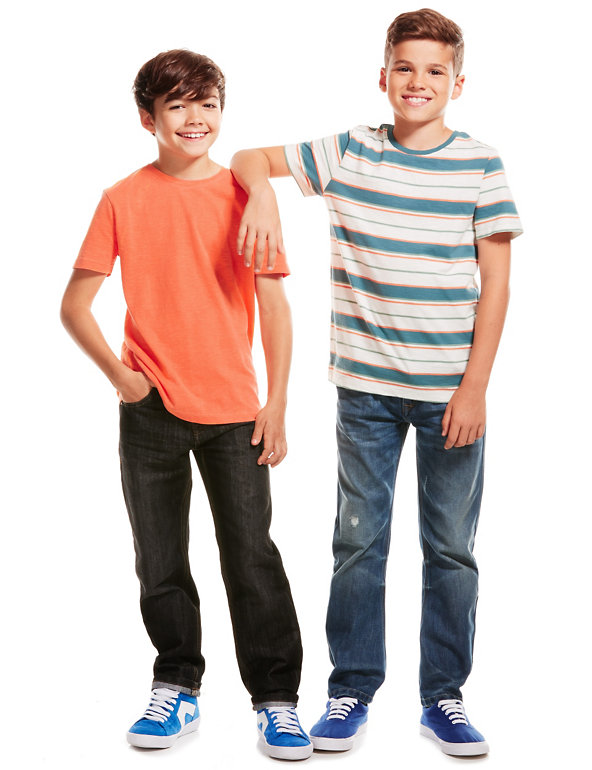 2 Pack Pure Cotton Striped Boys T-Shirts (5-14 Years) Image 1 of 2