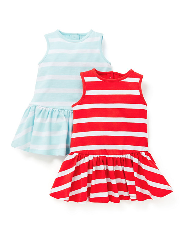 2 Pack Pure Cotton Striped Dress Image 1 of 2