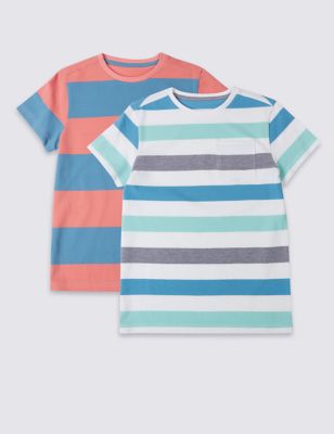 2 Pack Pure Cotton Striped T-Shirt (3-14 Years) Image 2 of 5