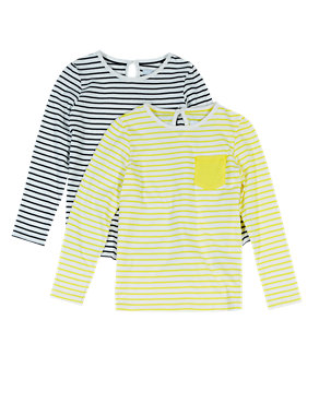 2 Pack Pure Cotton Striped T-Shirts (1-7 Years) Image 2 of 6