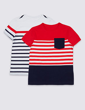 2 Pack Pure Cotton T-Shirts (3-14 Years) Image 2 of 5