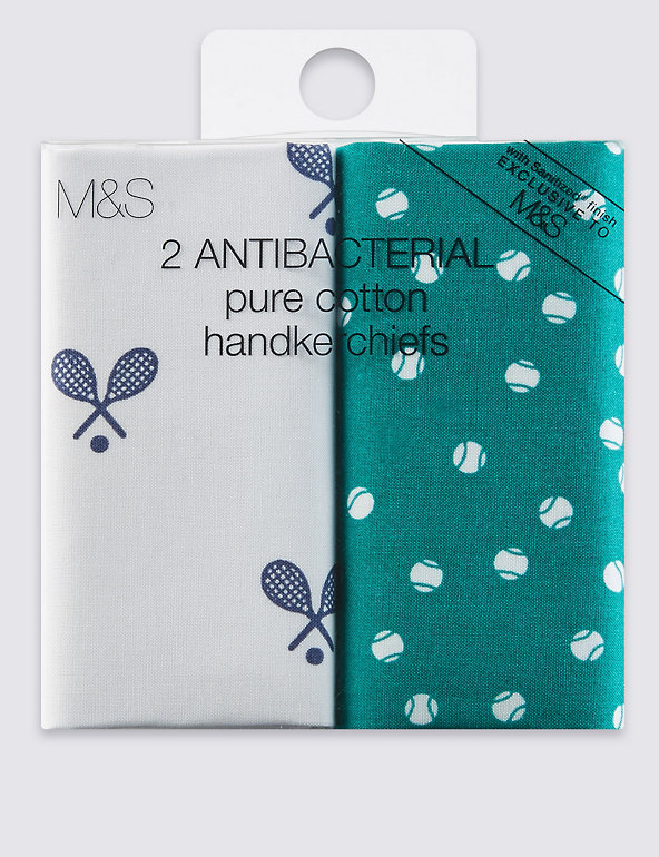 2 Pack Pure Cotton Tennis Print Handkerchiefs Image 1 of 2
