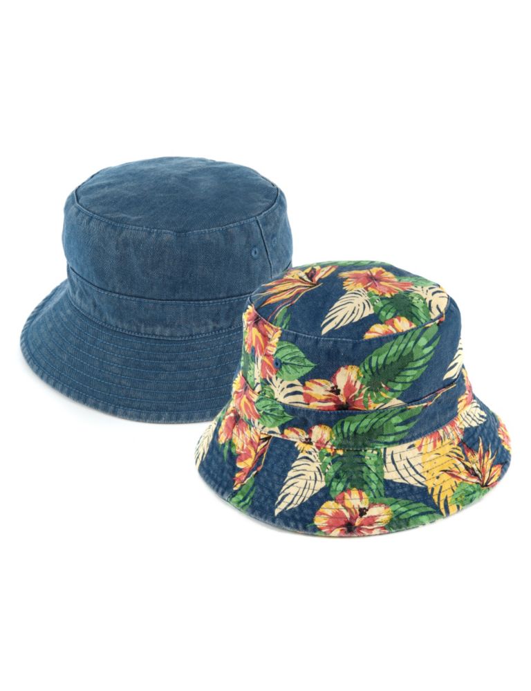 2 Pack Pure Cotton Tropical Pull On Hats (Older Boys) 1 of 1