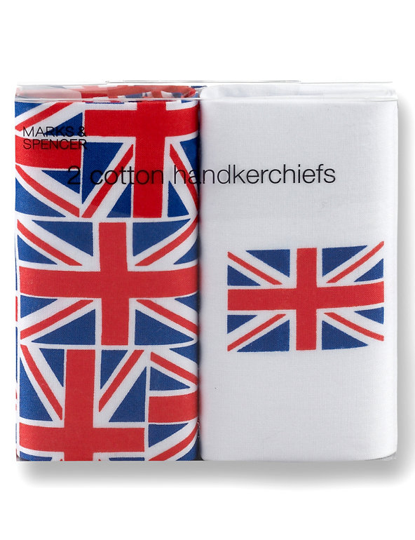 2 Pack Pure Cotton Union Jack Handkerchiefs with Stormwear™ Image 1 of 2