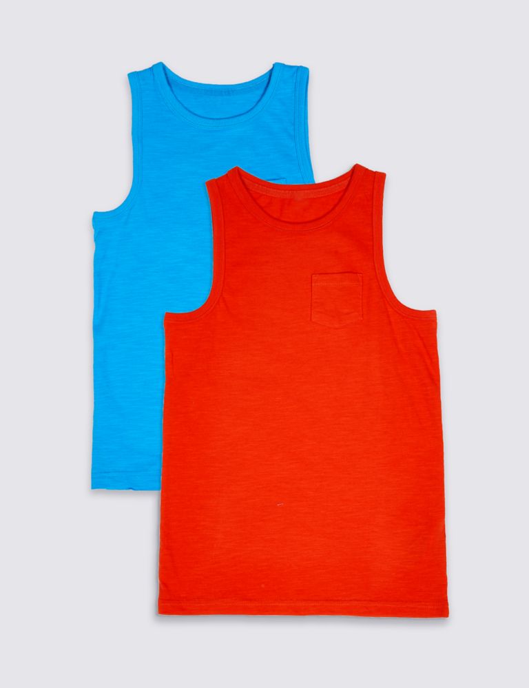 2 Pack Pure Cotton Vest Tops (3-16 Years) 1 of 4