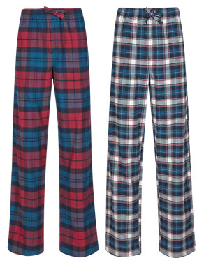 2 Pack Pure Cotton Winceyette Checked Thermal Pyjama Bottoms Image 2 of 5