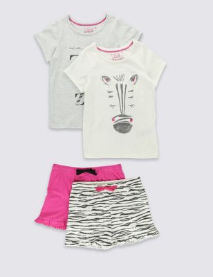 2 Pack Pure Cotton Zebra Print Stay Soft Short Pyjamas (1-8 Years) Image 2 of 8