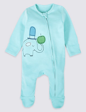 2 Pack Pure Cotton Zip Through Sleepsuits Image 2 of 8