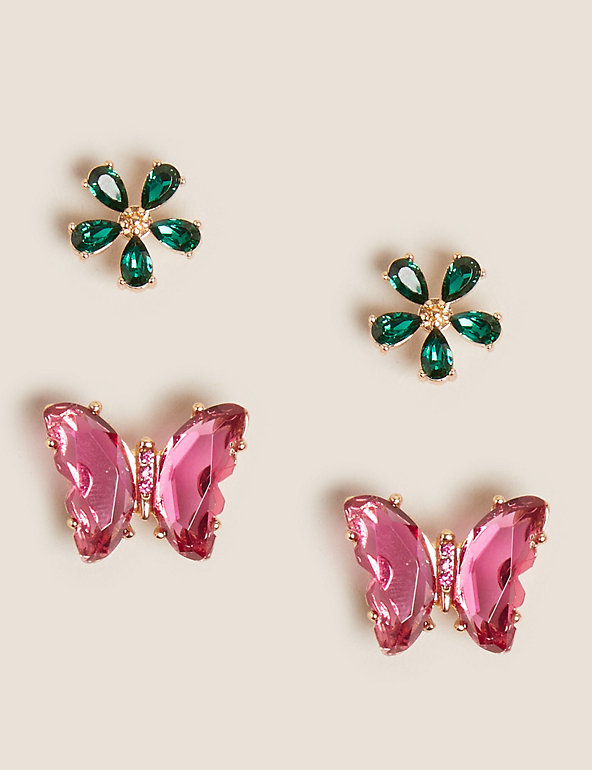 2 Pack Sparkle Butterfly & Flower Earrings Image 1 of 1