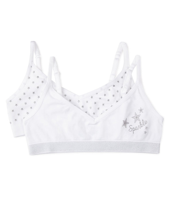 2 Pack Sparkle Star Print Seamfree Bras (6-16 Years) Image 1 of 2