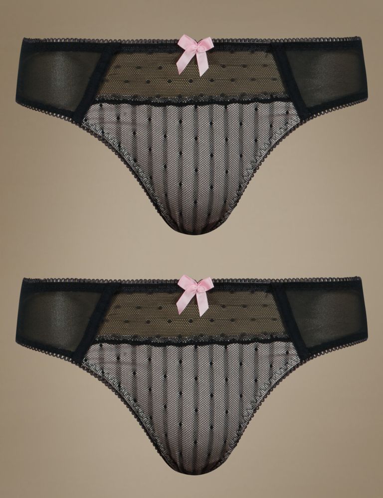 2 Pack Spotted Textured Brazilian Knickers 1 of 5