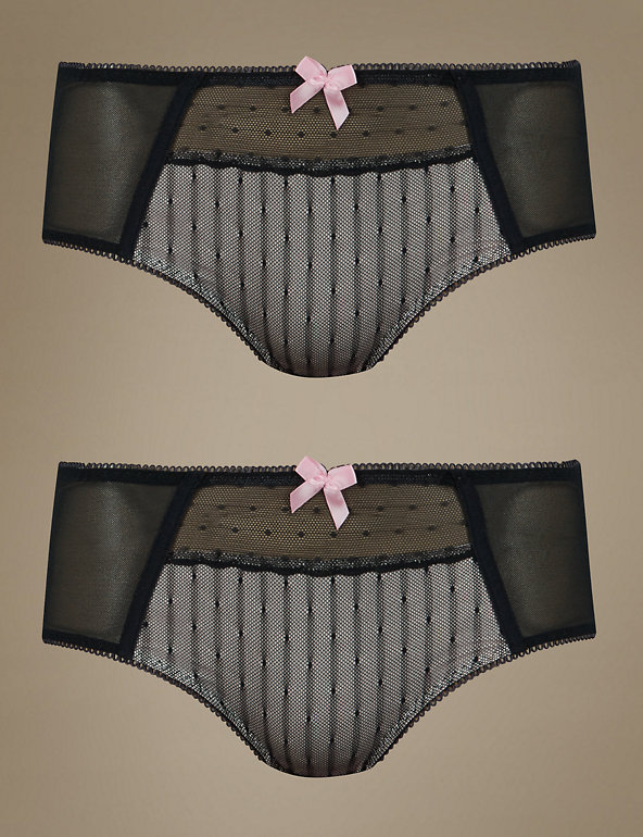 2 Pack Spotted Textured Short Knickers Image 1 of 2