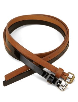 2 Pack Square Buckle Skinny Belts Image 1 of 2