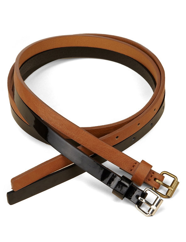 2 Pack Square Buckle Skinny Belts Image 1 of 2